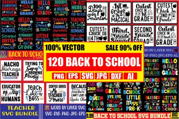 Back to School Mega Bundle, 120 Designs