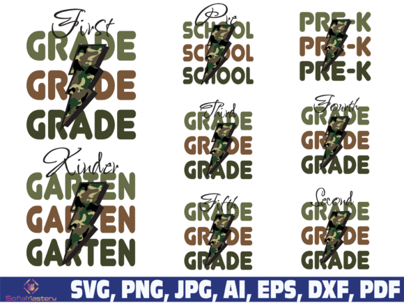 Camo Lightning Grade Back to School Svg