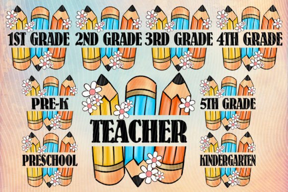 Pencil and Flower Back to School Graphics for Crafts